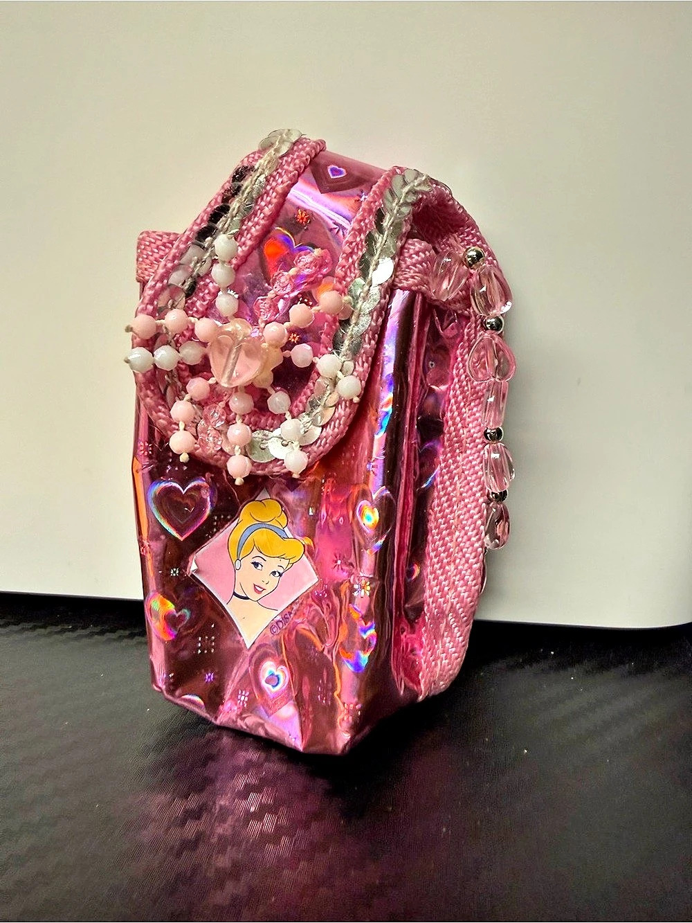 Disney Cinderella Pink Holographic Flip Phone Case Beaded